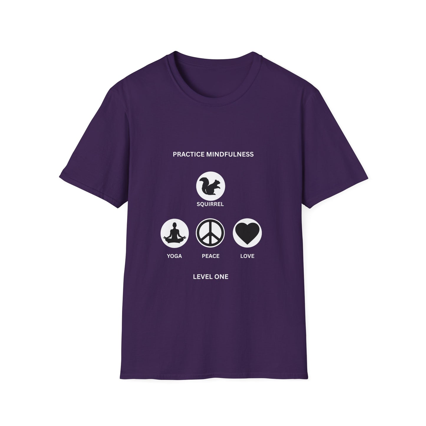 Mindfulness Squirrel T-Shirt, Yoga Shirt, Peace and Love Tee, Unisex Relaxed Fit, Gift for Yogis and Mindfulness Practitioners
