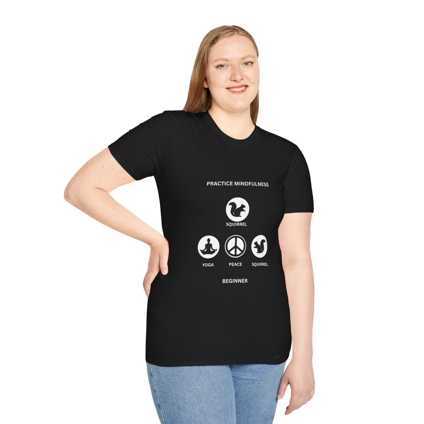 Mindfulness Squirrel T-Shirt, Yoga Tee, Peaceful Apparel, Beginner's Mind, Gift for Yogis, Meditation Shirt
