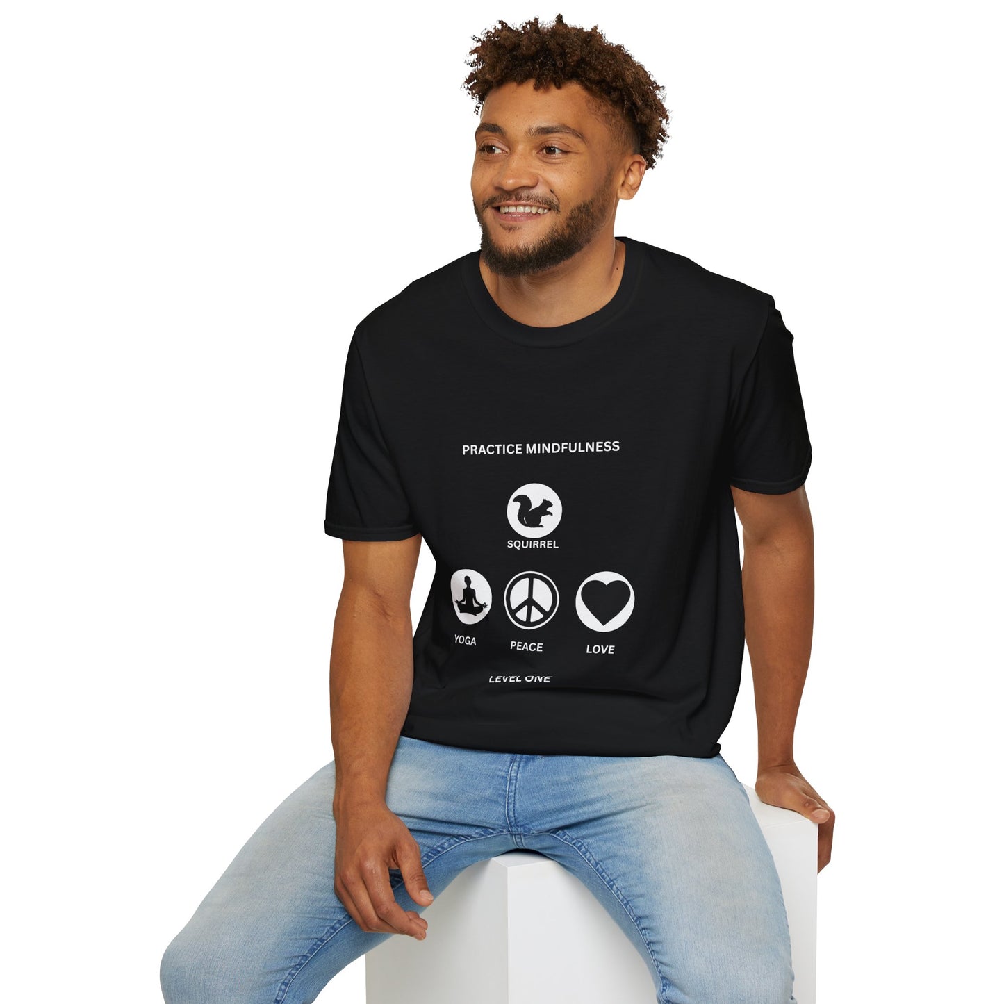 Mindfulness Squirrel T-Shirt, Yoga Shirt, Peace and Love Tee, Unisex Relaxed Fit, Gift for Yogis and Mindfulness Practitioners