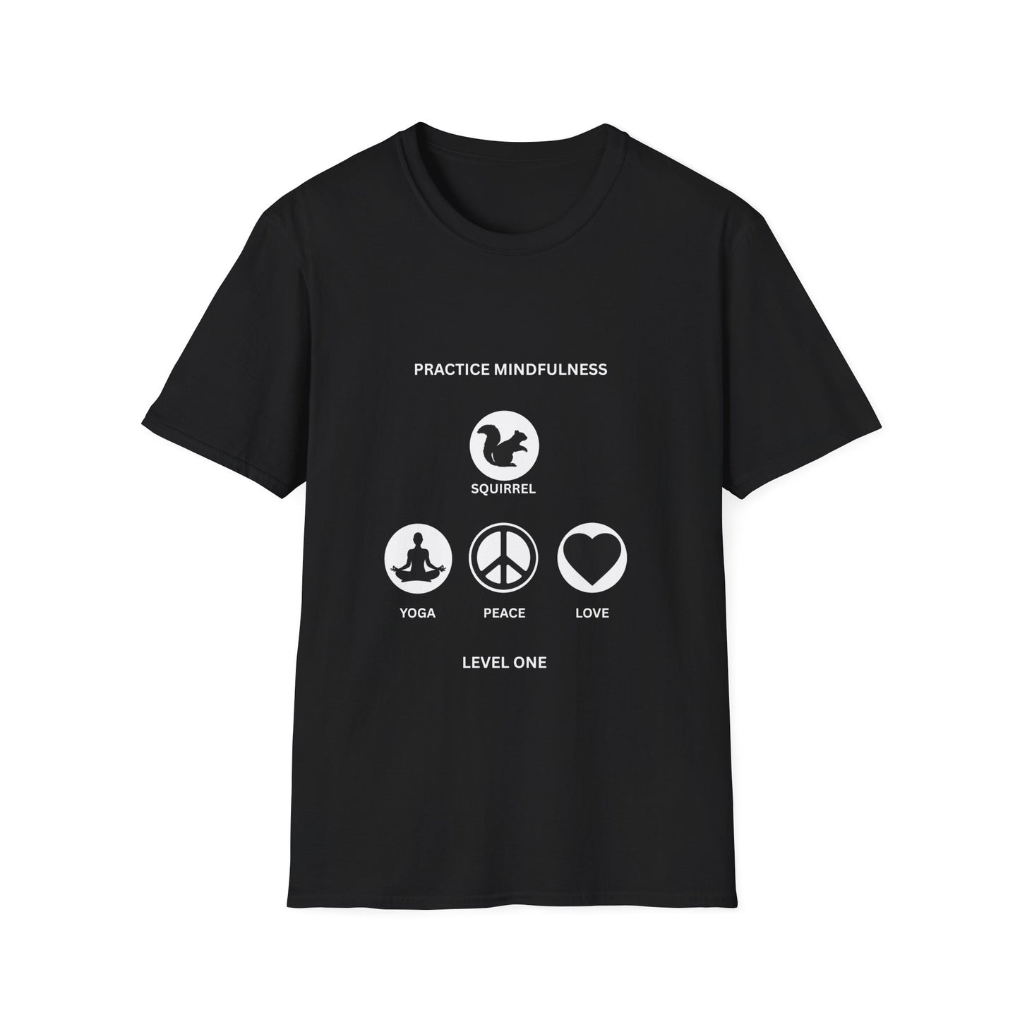 Mindfulness Squirrel T-Shirt, Yoga Shirt, Peace and Love Tee, Unisex Relaxed Fit, Gift for Yogis and Mindfulness Practitioners
