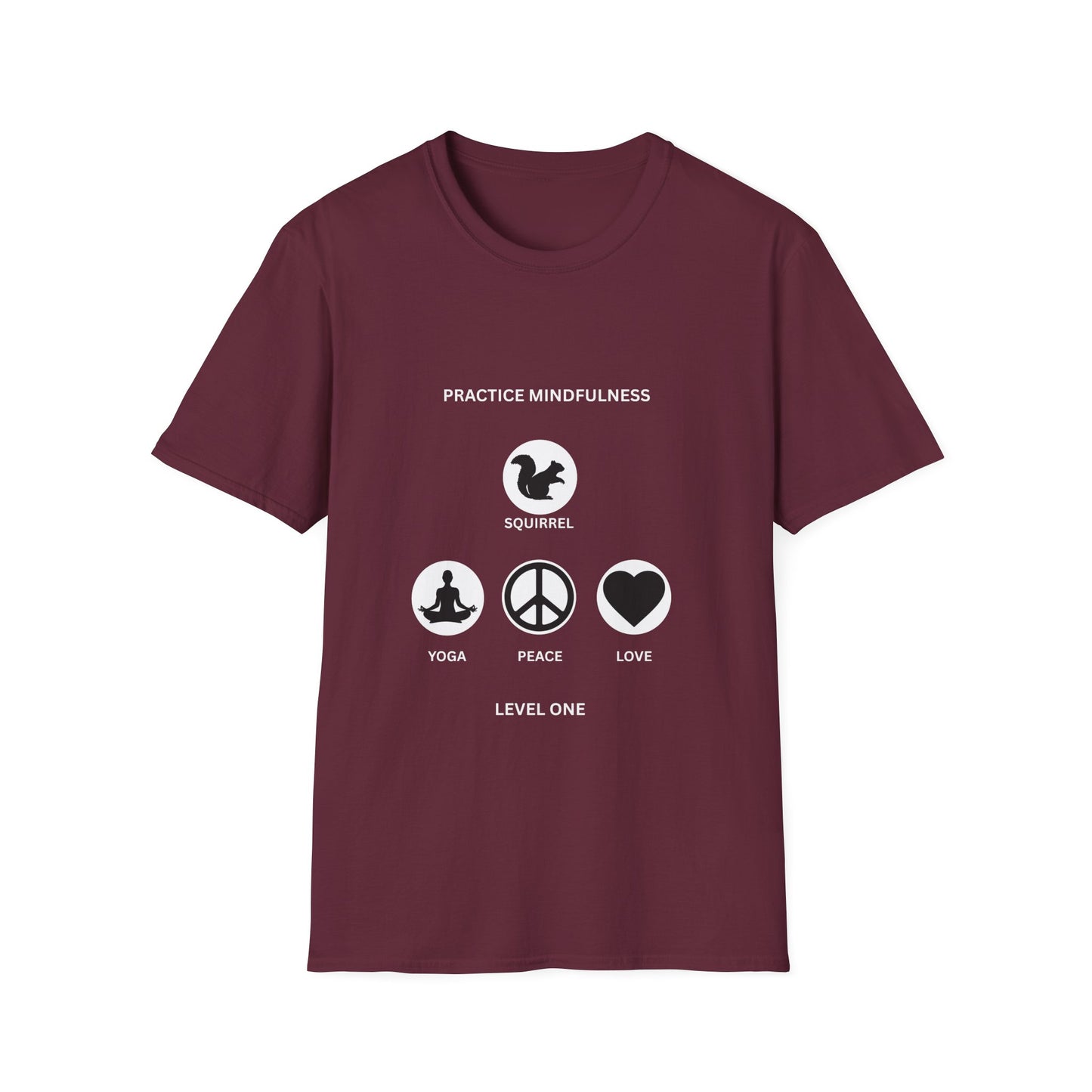 Mindfulness Squirrel T-Shirt, Yoga Shirt, Peace and Love Tee, Unisex Relaxed Fit, Gift for Yogis and Mindfulness Practitioners