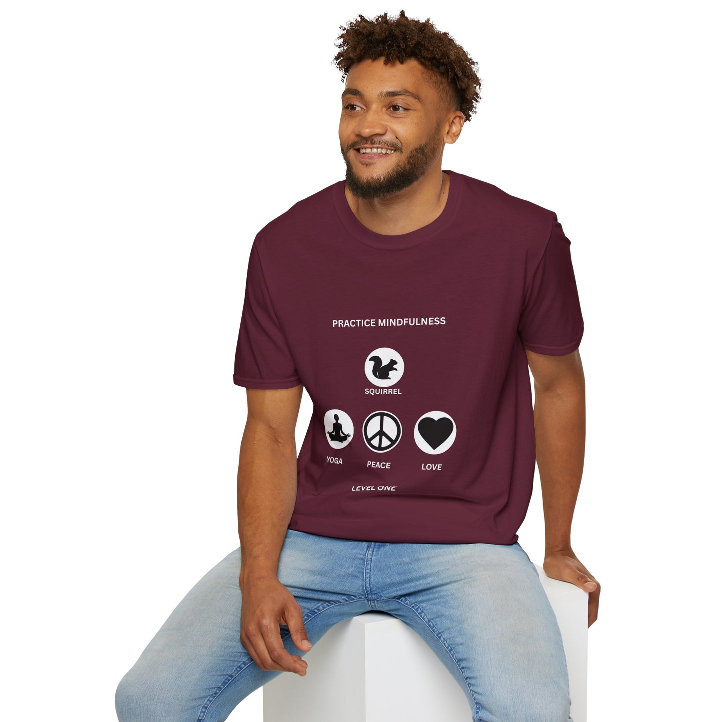 Mindfulness Squirrel T-Shirt, Yoga Shirt, Peace and Love Tee, Unisex Relaxed Fit, Gift for Yogis and Mindfulness Practitioners