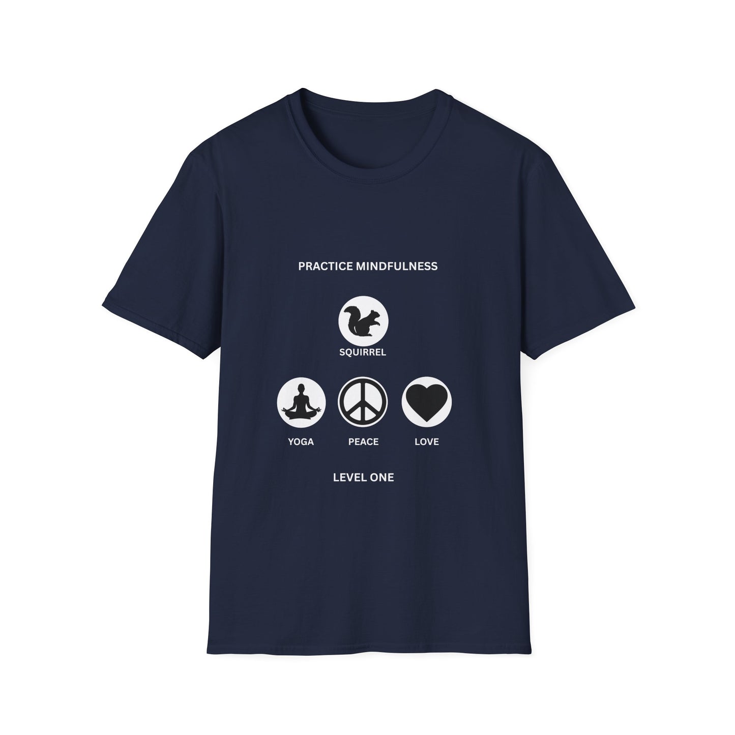 Mindfulness Squirrel T-Shirt, Yoga Shirt, Peace and Love Tee, Unisex Relaxed Fit, Gift for Yogis and Mindfulness Practitioners