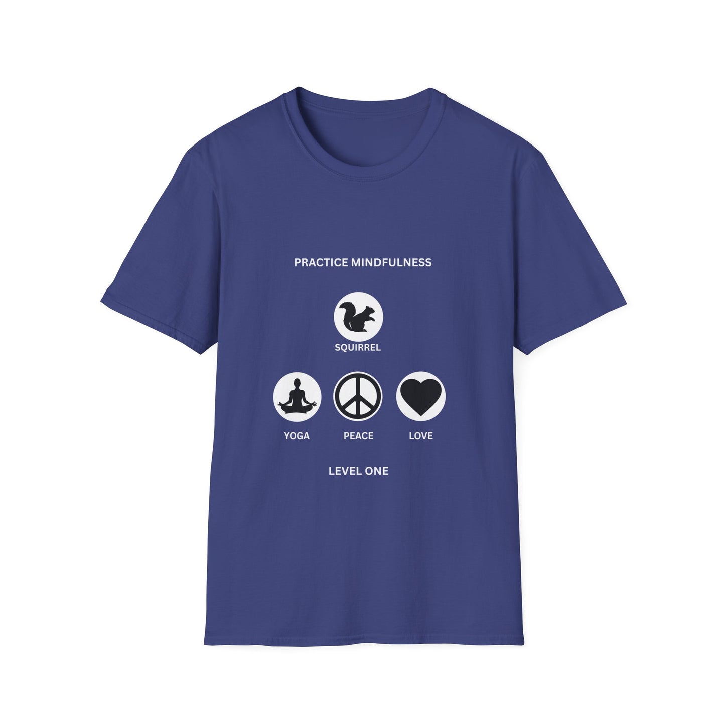 Mindfulness Squirrel T-Shirt, Yoga Shirt, Peace and Love Tee, Unisex Relaxed Fit, Gift for Yogis and Mindfulness Practitioners
