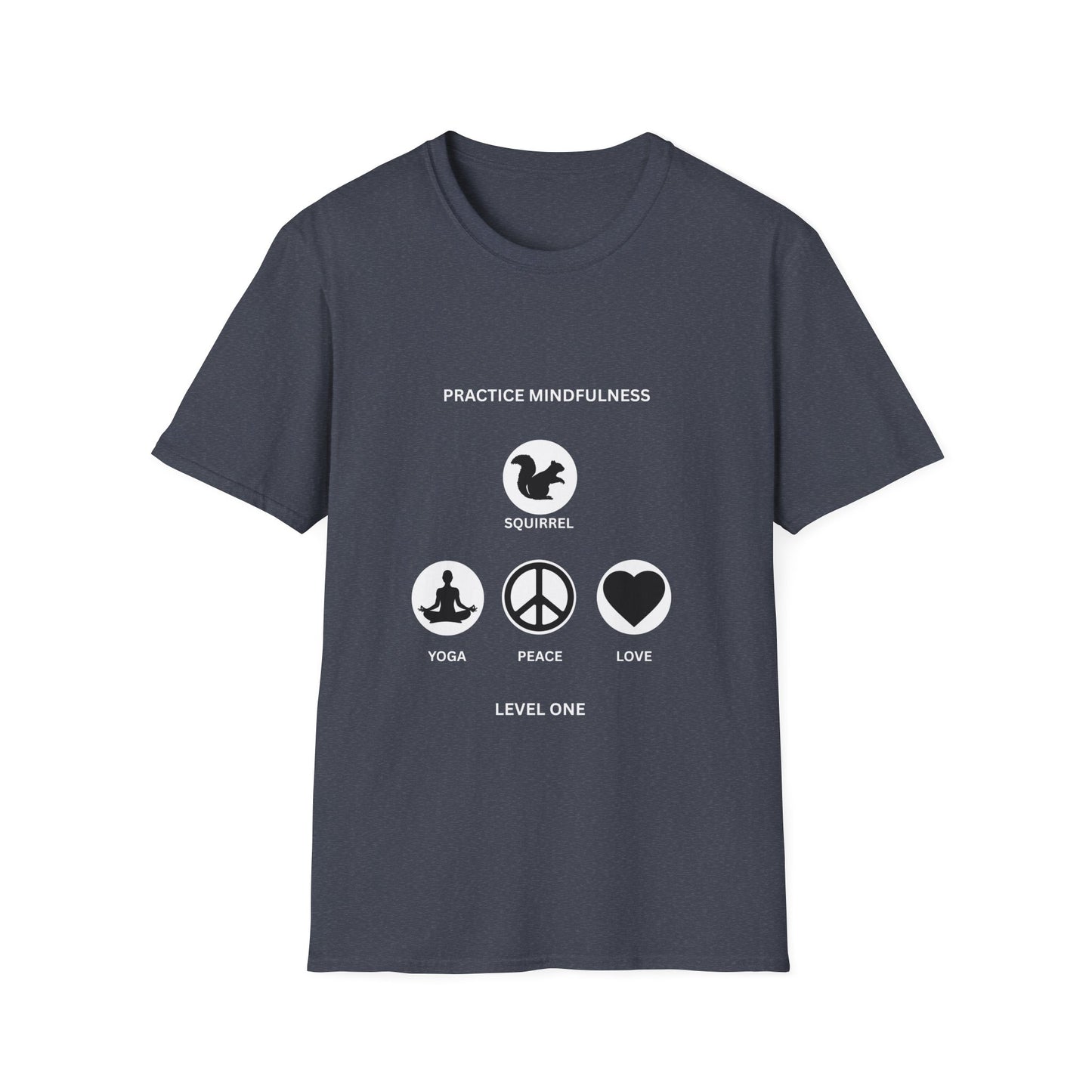 Mindfulness Squirrel T-Shirt, Yoga Shirt, Peace and Love Tee, Unisex Relaxed Fit, Gift for Yogis and Mindfulness Practitioners