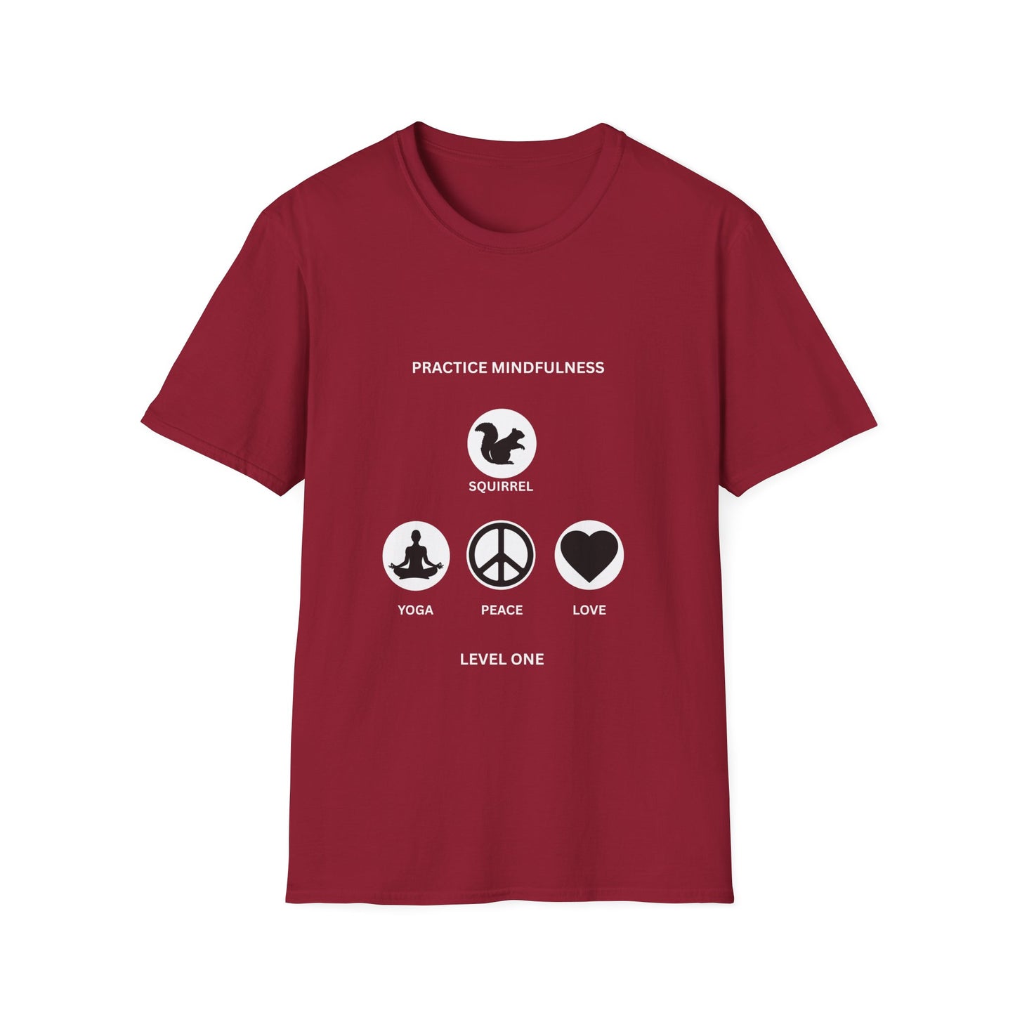 Mindfulness Squirrel T-Shirt, Yoga Shirt, Peace and Love Tee, Unisex Relaxed Fit, Gift for Yogis and Mindfulness Practitioners