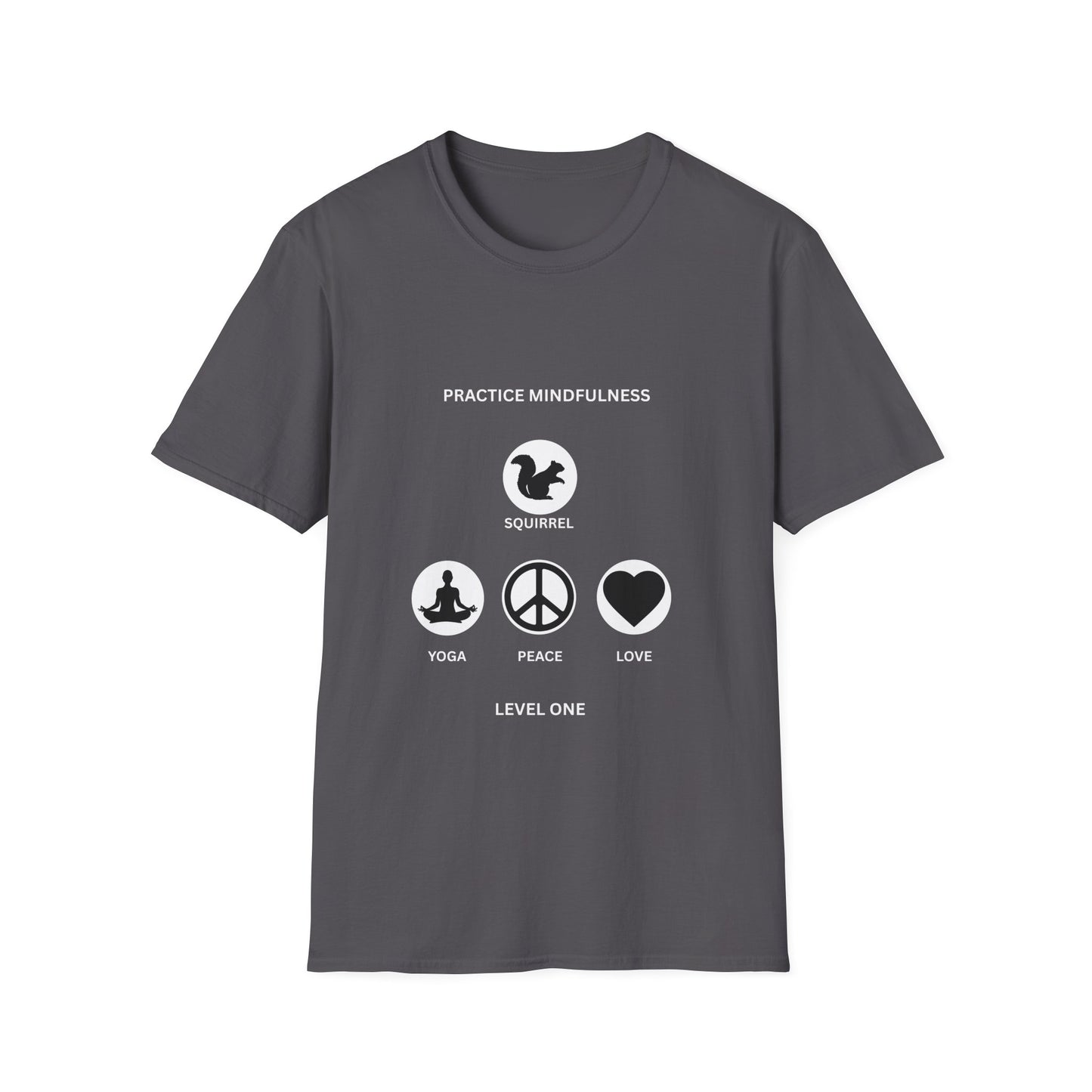 Mindfulness Squirrel T-Shirt, Yoga Shirt, Peace and Love Tee, Unisex Relaxed Fit, Gift for Yogis and Mindfulness Practitioners