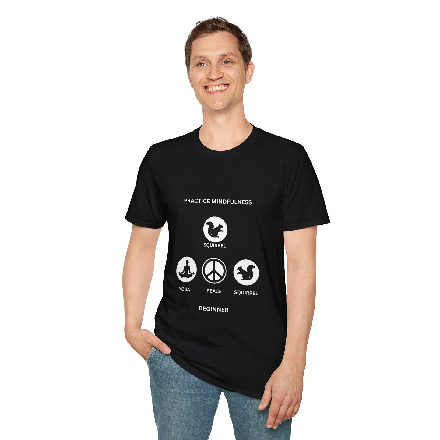 Mindfulness Squirrel T-Shirt, Yoga Tee, Peaceful Apparel, Beginner's Mind, Gift for Yogis, Meditation Shirt