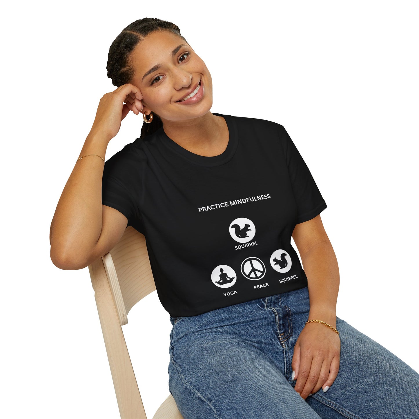Mindfulness Squirrel T-Shirt, Yoga Tee, Peaceful Apparel, Beginner's Mind, Gift for Yogis, Meditation Shirt