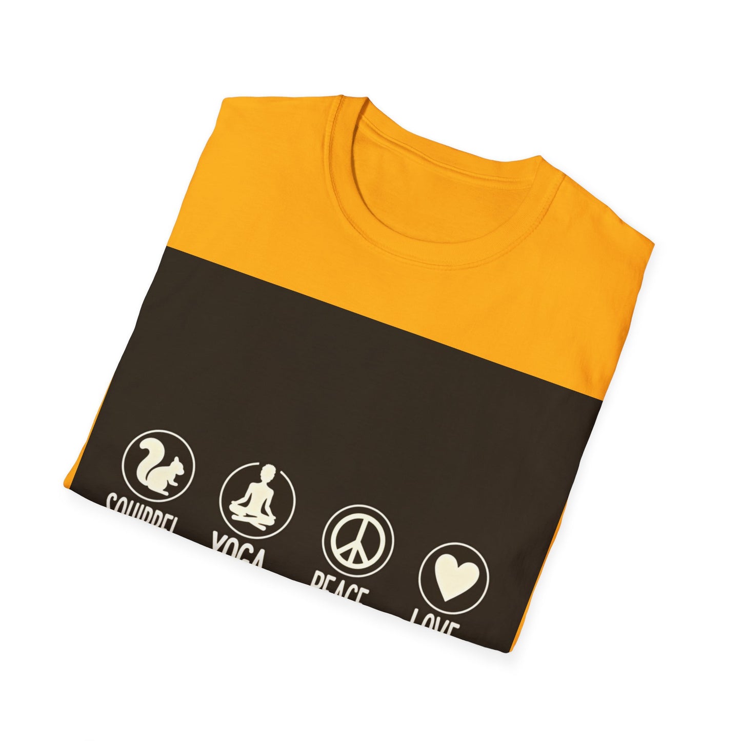Unisex Softstyle T-Shirt with Squirrel Yoga, Peace and Love Design - Perfect for Gift, Yoga Enthusiasts, Casual Wear, Eco-Friendly Fashion