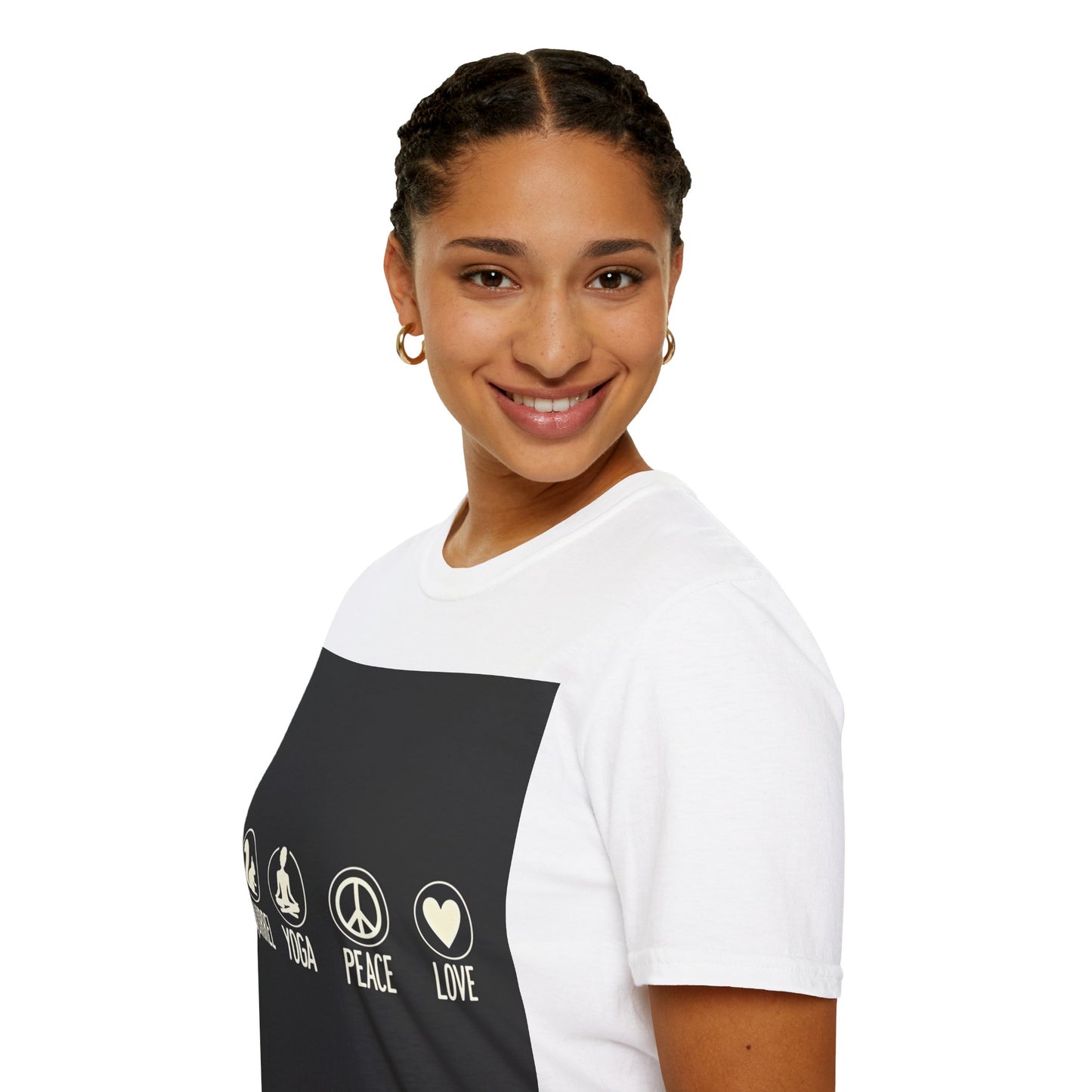 Unisex Softstyle T-Shirt with Squirrel Yoga, Peace and Love Design - Perfect for Gift, Yoga Enthusiasts, Casual Wear, Eco-Friendly Fashion