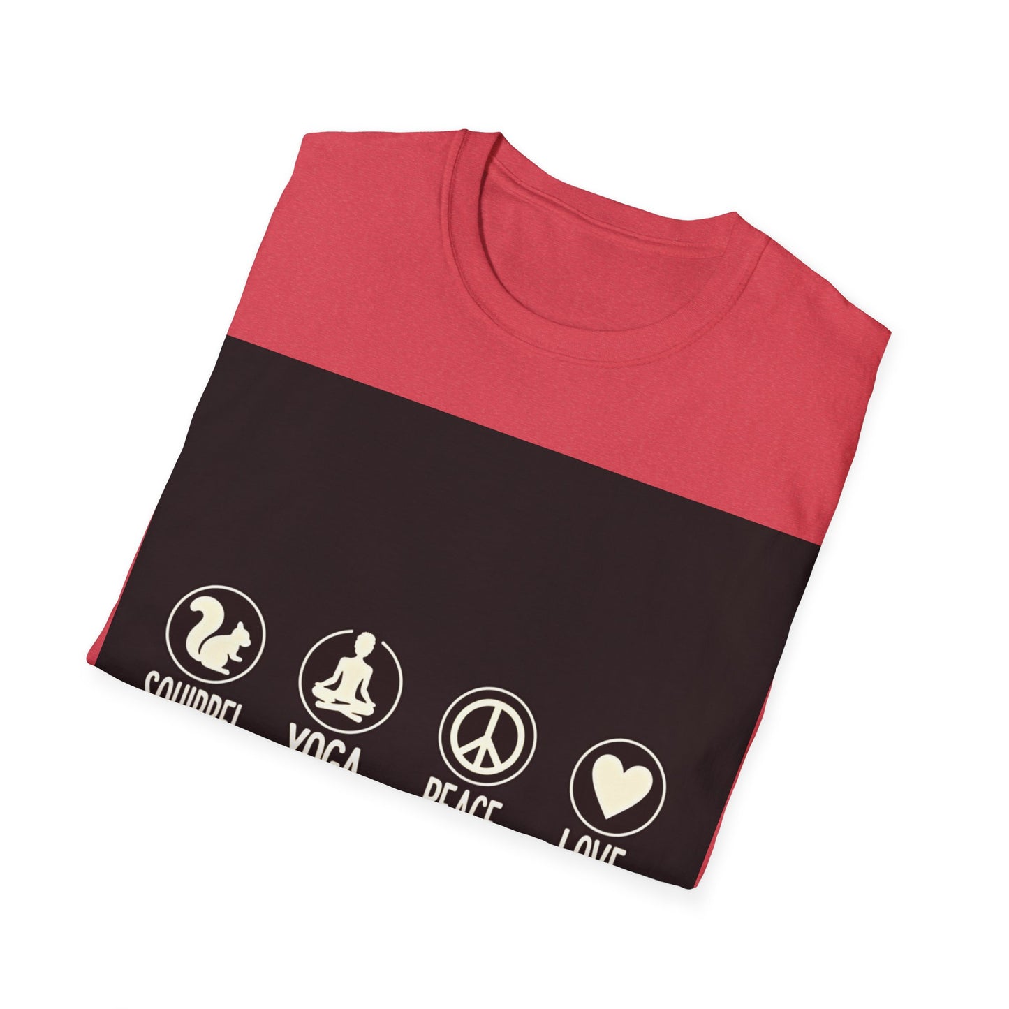 Unisex Softstyle T-Shirt with Squirrel Yoga, Peace and Love Design - Perfect for Gift, Yoga Enthusiasts, Casual Wear, Eco-Friendly Fashion