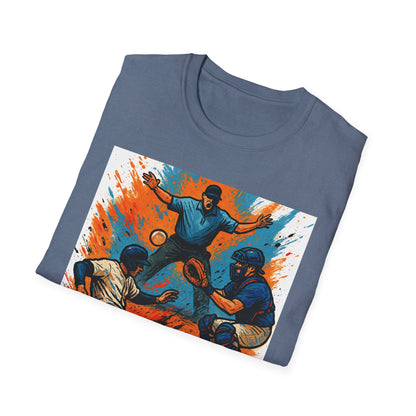 Vintage Baseball Action Unisex Softstyle T-Shirt - Perfect for Sports Fans and Game Day