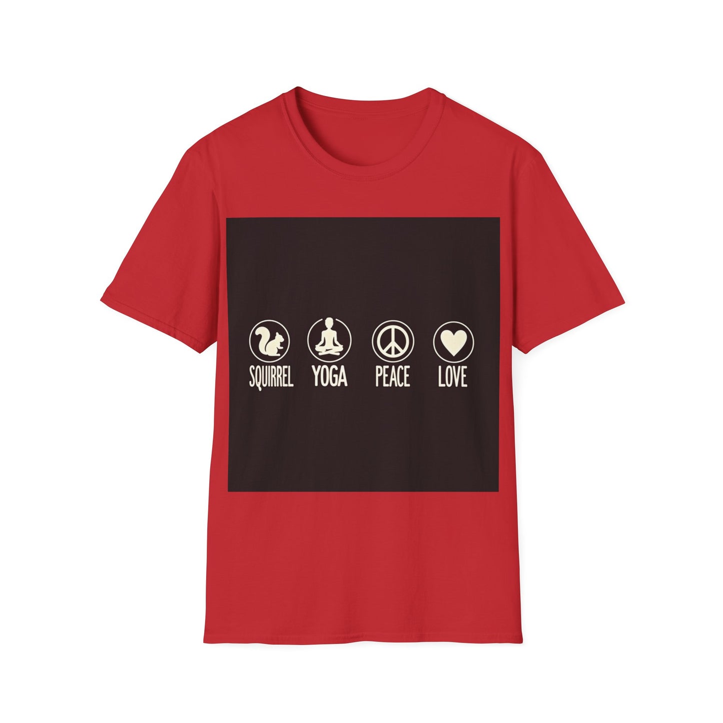 Unisex Softstyle T-Shirt with Squirrel Yoga, Peace and Love Design - Perfect for Gift, Yoga Enthusiasts, Casual Wear, Eco-Friendly Fashion