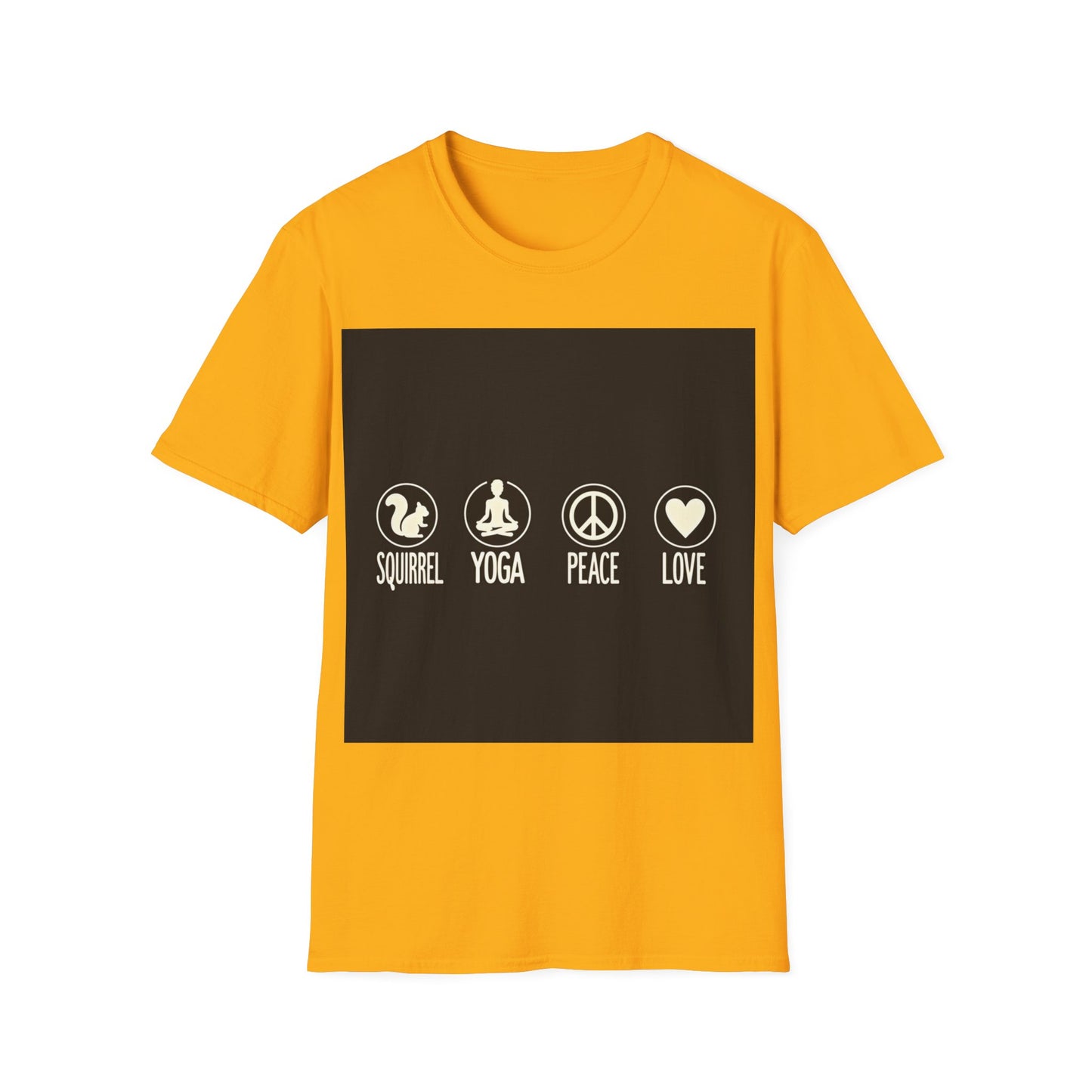 Unisex Softstyle T-Shirt with Squirrel Yoga, Peace and Love Design - Perfect for Gift, Yoga Enthusiasts, Casual Wear, Eco-Friendly Fashion