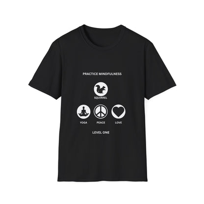 Mindfulness Squirrel T-Shirt, Yoga Shirt, Peace and Love Tee, Unisex Relaxed Fit, Gift for Yogis and Mindfulness Practitioners
