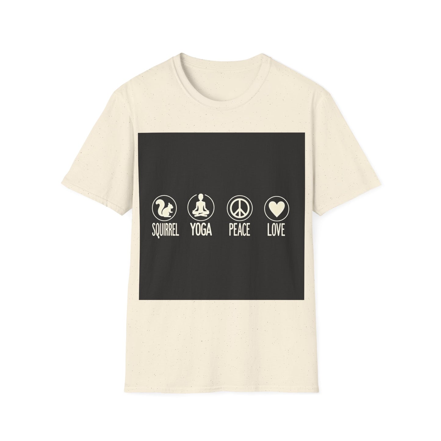 Unisex Softstyle T-Shirt with Squirrel Yoga, Peace and Love Design - Perfect for Gift, Yoga Enthusiasts, Casual Wear, Eco-Friendly Fashion