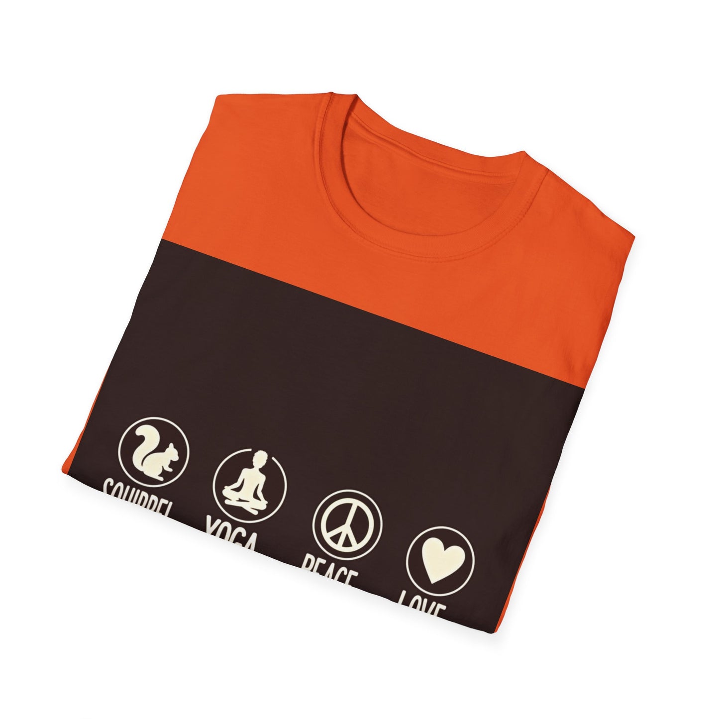 Unisex Softstyle T-Shirt with Squirrel Yoga, Peace and Love Design - Perfect for Gift, Yoga Enthusiasts, Casual Wear, Eco-Friendly Fashion