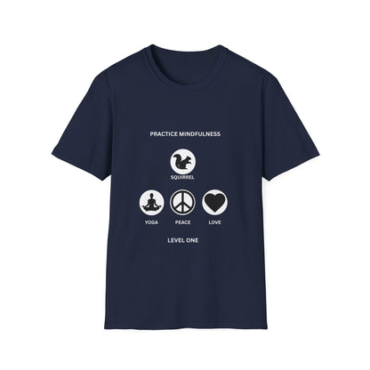 Mindfulness Squirrel T-Shirt, Yoga Shirt, Peace and Love Tee, Unisex Relaxed Fit, Gift for Yogis and Mindfulness Practitioners