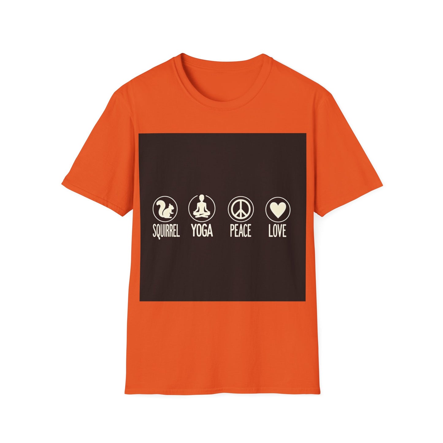 Unisex Softstyle T-Shirt with Squirrel Yoga, Peace and Love Design - Perfect for Gift, Yoga Enthusiasts, Casual Wear, Eco-Friendly Fashion