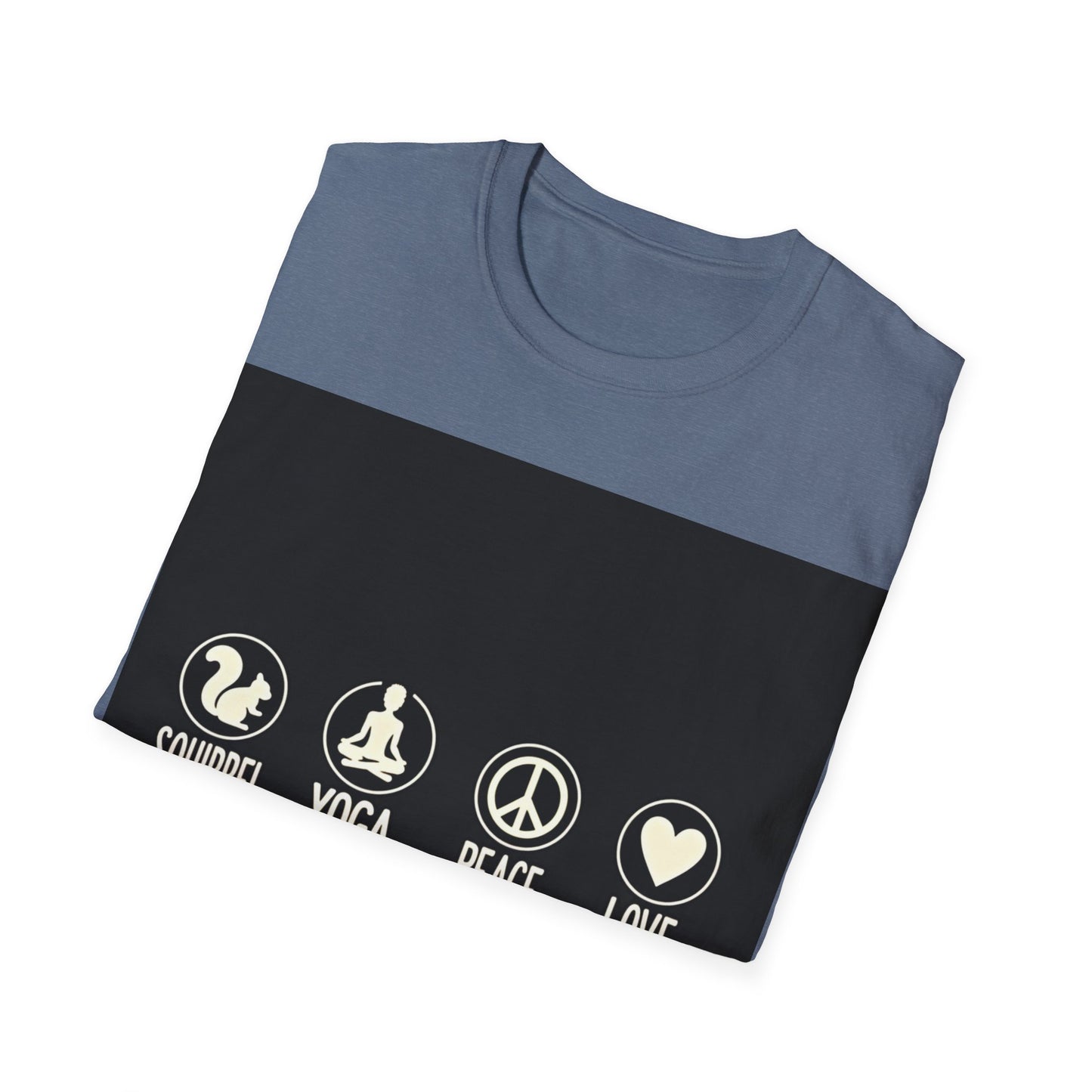 Unisex Softstyle T-Shirt with Squirrel Yoga, Peace and Love Design - Perfect for Gift, Yoga Enthusiasts, Casual Wear, Eco-Friendly Fashion