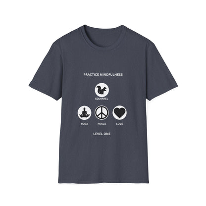 Mindfulness Squirrel T-Shirt, Yoga Shirt, Peace and Love Tee, Unisex Relaxed Fit, Gift for Yogis and Mindfulness Practitioners