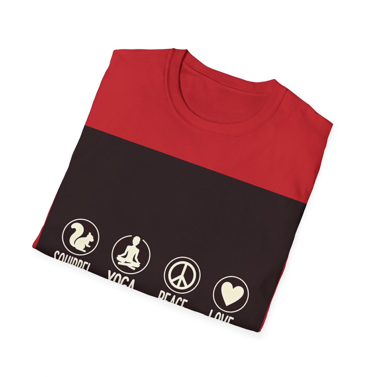 Unisex Softstyle T-Shirt with Squirrel Yoga, Peace and Love Design - Perfect for Gift, Yoga Enthusiasts, Casual Wear, Eco-Friendly Fashion