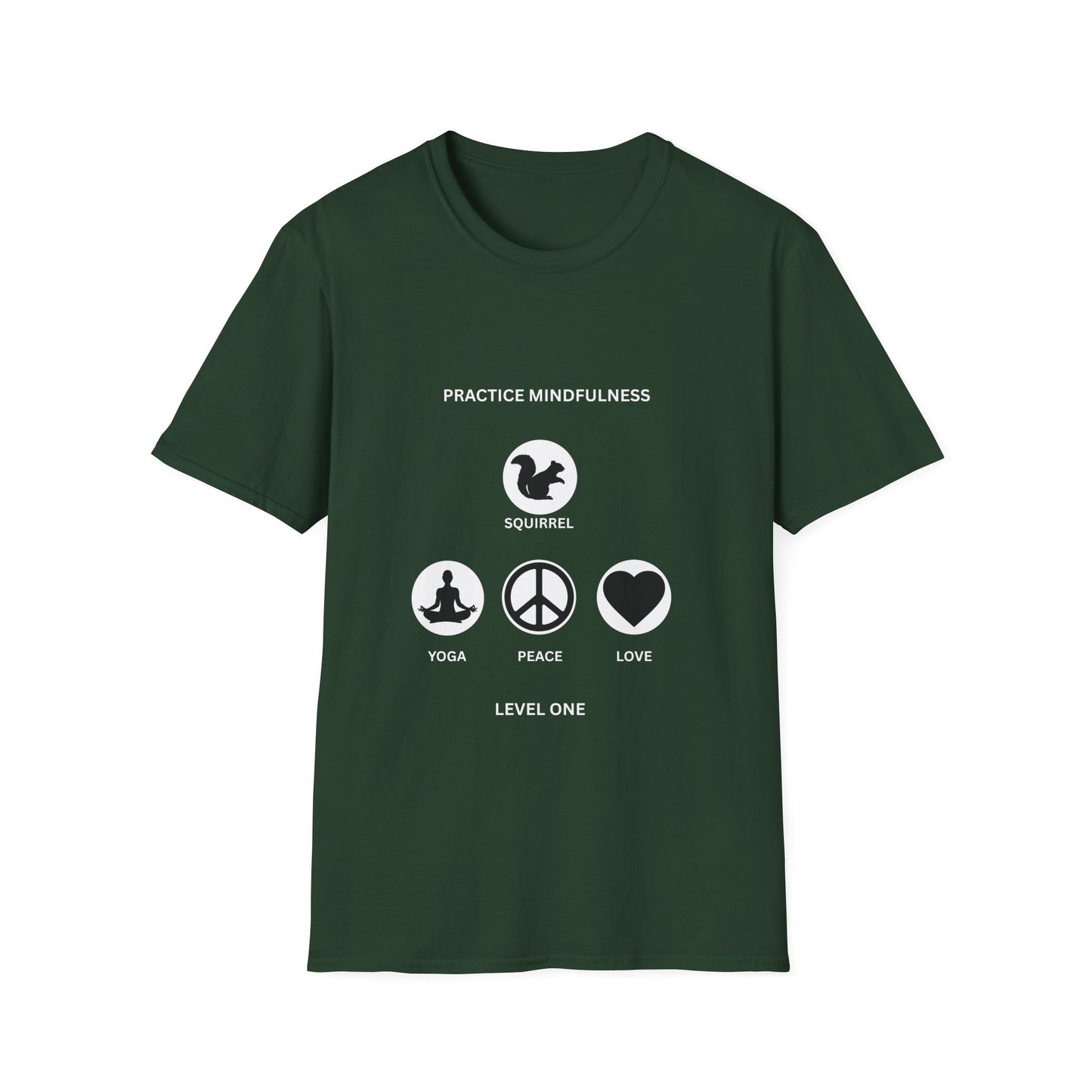 Mindfulness Squirrel T-Shirt, Yoga Shirt, Peace and Love Tee, Unisex Relaxed Fit, Gift for Yogis and Mindfulness Practitioners