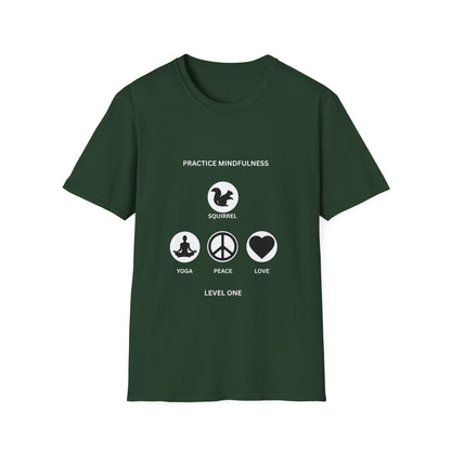Mindfulness Squirrel T-Shirt, Yoga Shirt, Peace and Love Tee, Unisex Relaxed Fit, Gift for Yogis and Mindfulness Practitioners