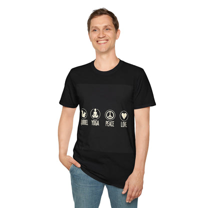Unisex Softstyle T-Shirt with Squirrel Yoga, Peace and Love Design - Perfect for Gift, Yoga Enthusiasts, Casual Wear, Eco-Friendly Fashion