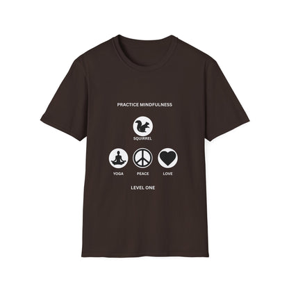 Mindfulness Squirrel T-Shirt, Yoga Shirt, Peace and Love Tee, Unisex Relaxed Fit, Gift for Yogis and Mindfulness Practitioners