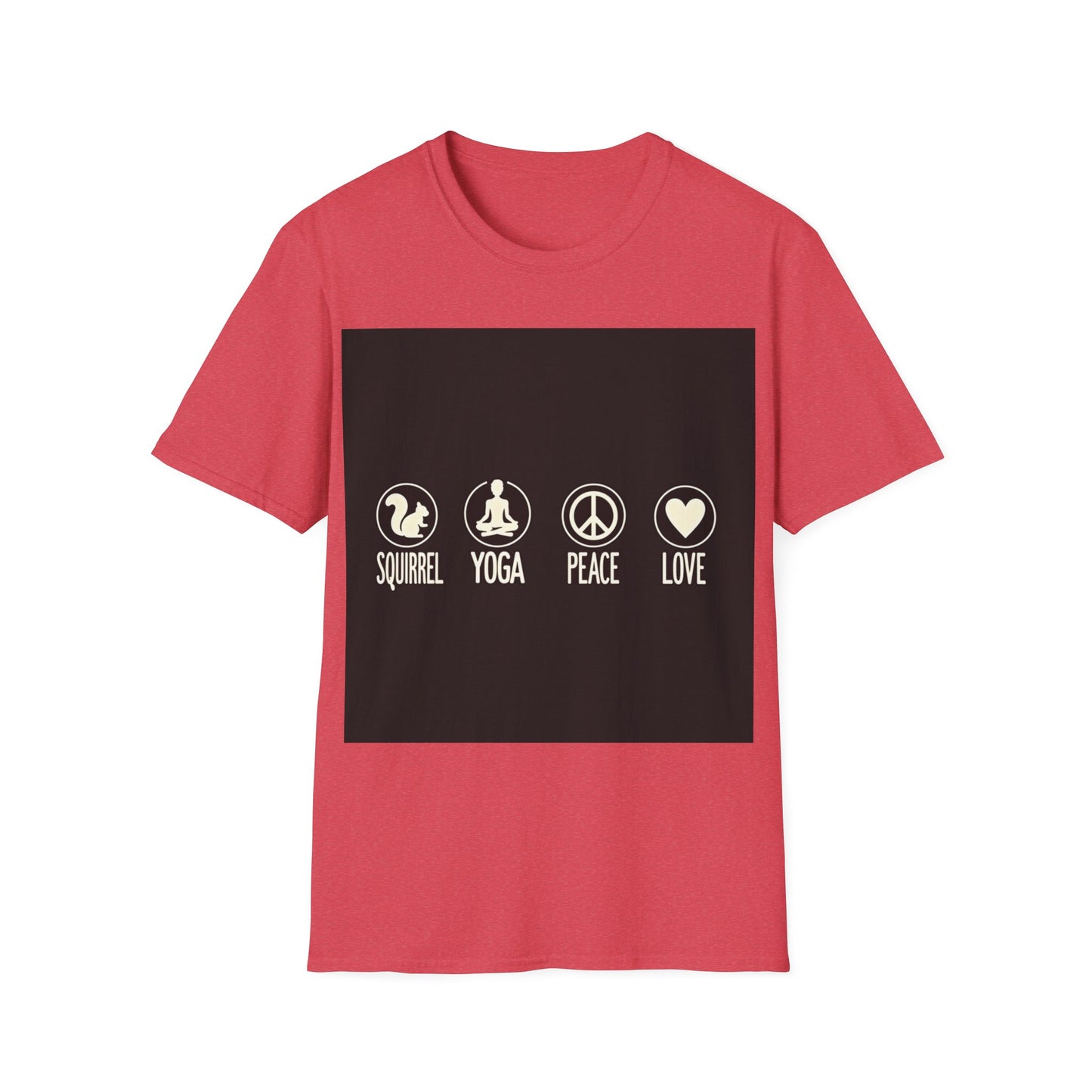 Unisex Softstyle T-Shirt with Squirrel Yoga, Peace and Love Design - Perfect for Gift, Yoga Enthusiasts, Casual Wear, Eco-Friendly Fashion